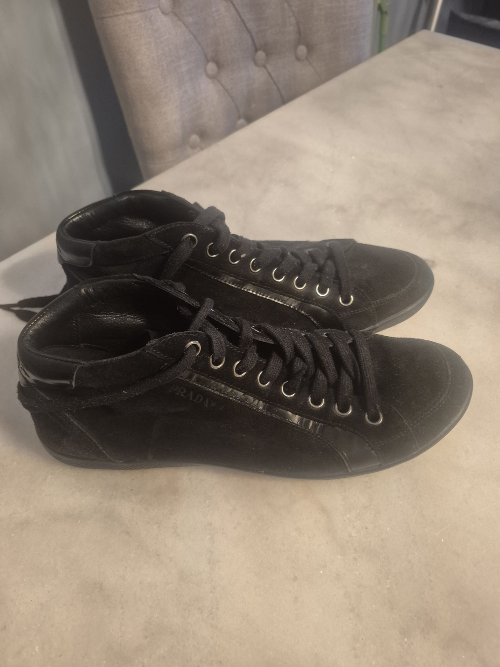 Prada Men's Black High-Top Suede Sneakers 4T1836 9